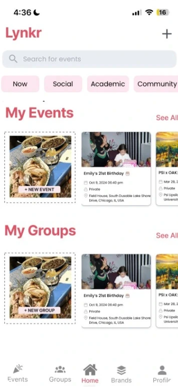 Original Lynkr app screen before the Live Time rebrand, view 1